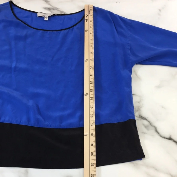 Robert Rodriguez Blouse Womens 0 Blue Black Hem Silk Pullover - Picture 12 of 12